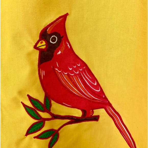 Vintage Caro-Nan Cardinal Red Bird Appliqué A-line Yellow Size Med Wrap Skirt - Picture 3 of 9